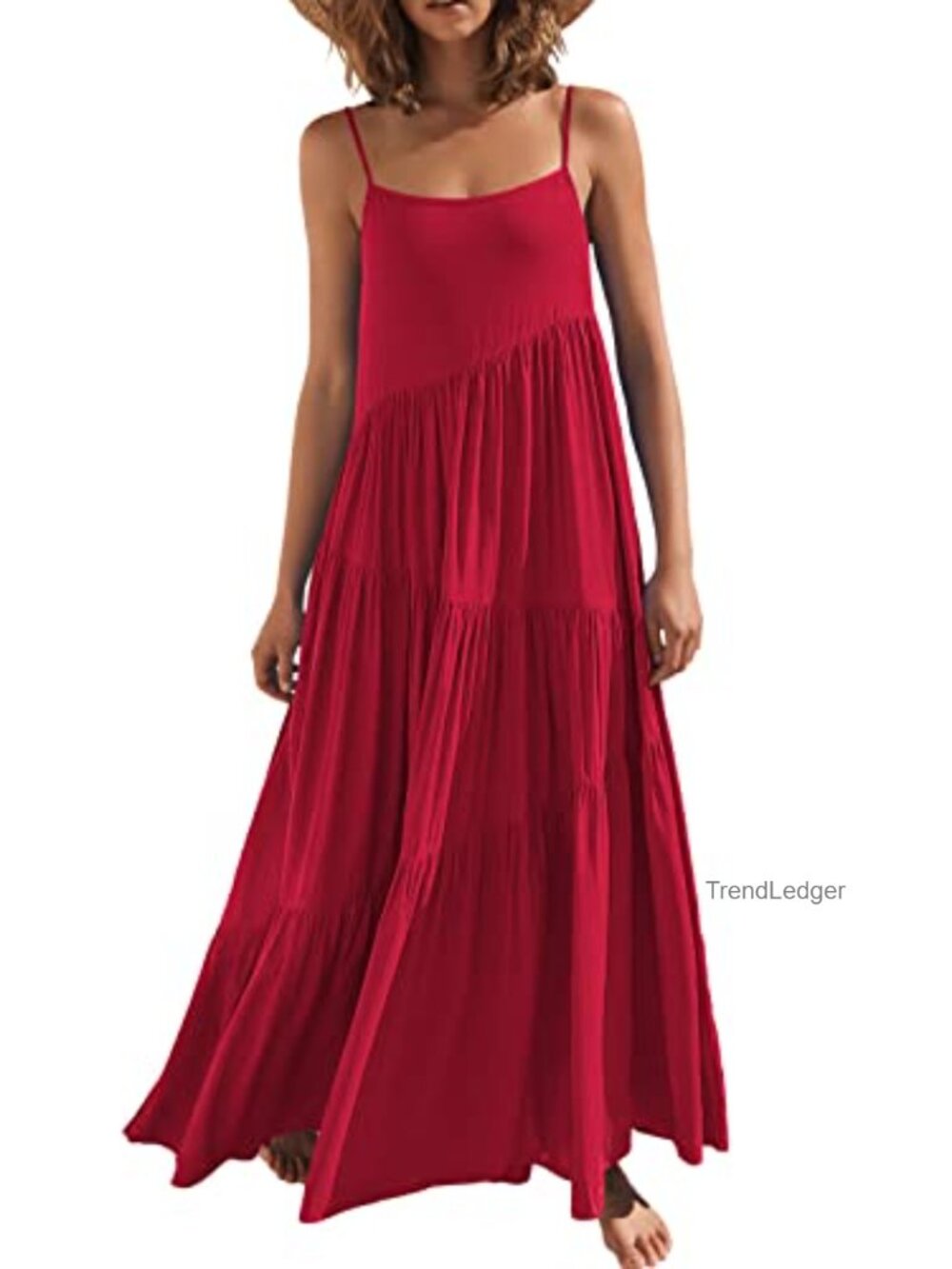 Sleeveless Maxi Dress Flowy Boho Beach Sundress Adjustable Spaghetti Strap